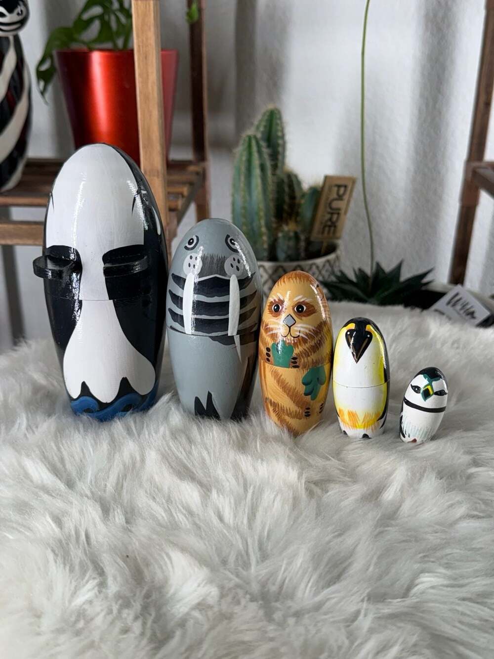Wooden Nesting Sea Creature Doll Set Hand Painted Animal Matryoshka